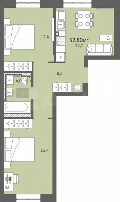 2-к. квартира, 52,8 м, 4/7 эт. - Фото 0