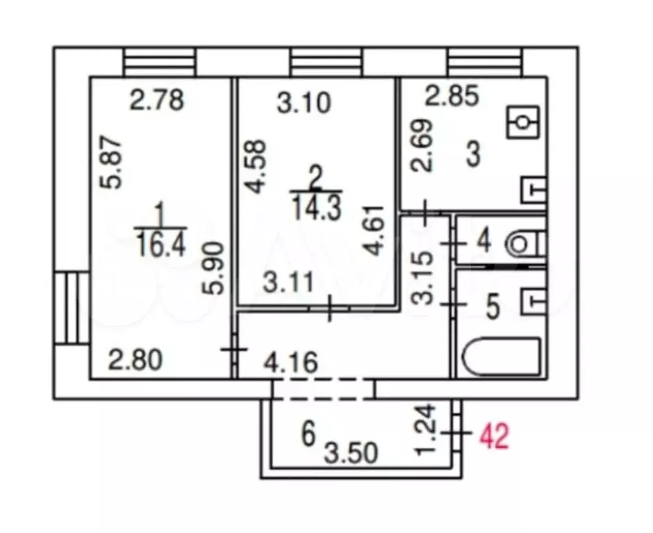 2-к. квартира, 50 м, 3/5 эт. - Фото 0