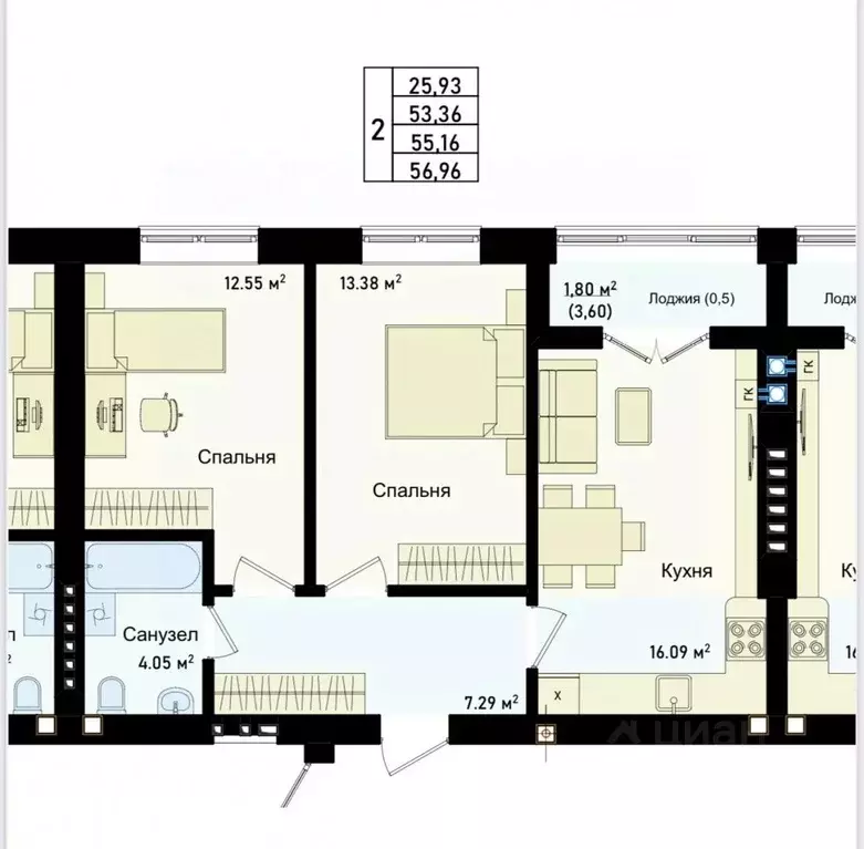 2-к кв. Калининградская область, Калининград ул. Сержанта Мишина, 83к2 ... - Фото 1