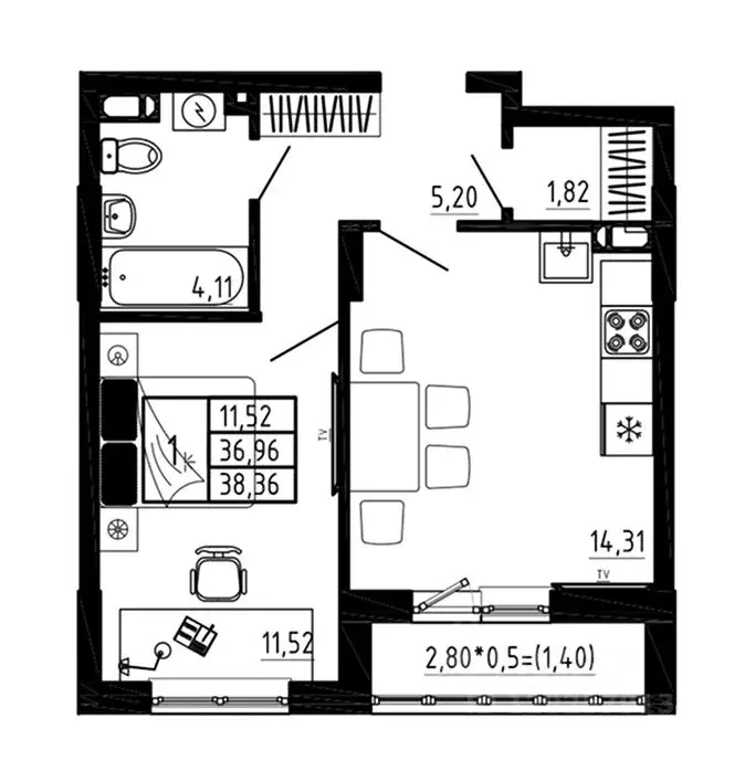 1-к кв. Воронежская область, Воронеж Нижняя ул., 32 (38.36 м) - Фото 1