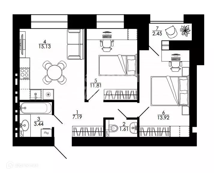 Продаётся 2-к квартира, 57.57 м - Фото 1