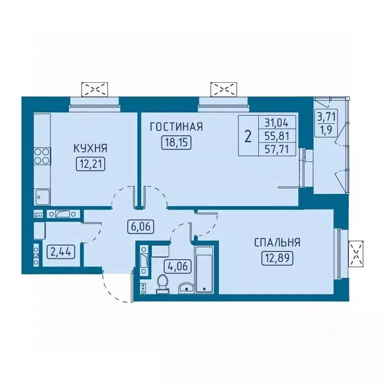 2-к кв. Красноярский край, Красноярск Свободный просп. (57.71 м) - Фото 1