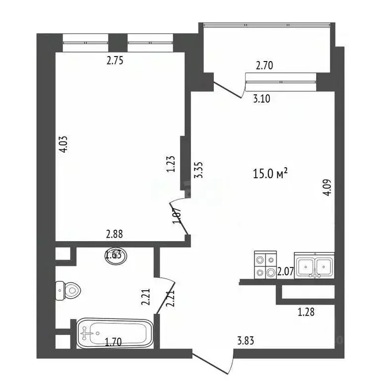 1-к кв. Тюменская область, Тюмень ул. Новоселов, 90 (34.0 м) - Фото 1