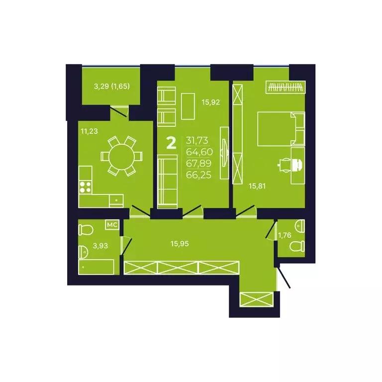 2-комнатная квартира: Уфа, улица Михаила Зайцева, 6 (66.7 м) - Фото 1