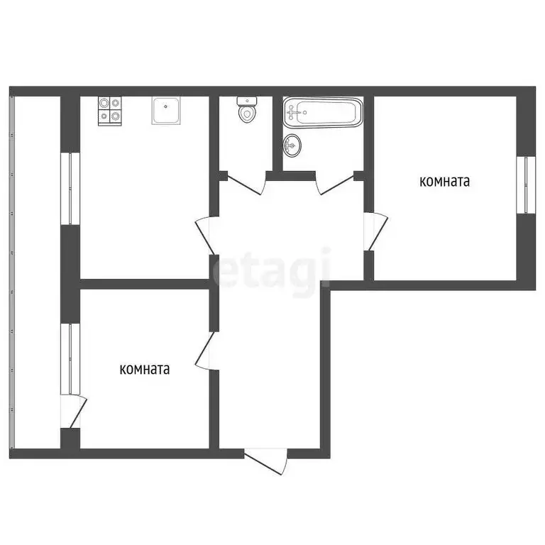 2-комнатная квартира: село Городище, Ницинская улица, 2 (50.6 м) - Фото 0