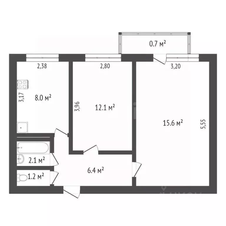 2-к кв. Омская область, Омск ул. 4-я Транспортная, 40 (48.1 м) - Фото 1