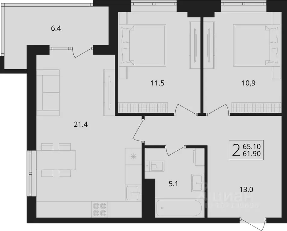 2-к кв. Брянская область, Брянский район, Снежское с/пос, пос. Путевка ... - Фото 0