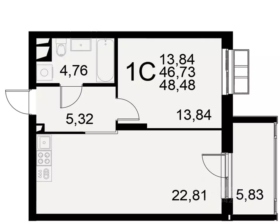 1-к кв. Тульская область, Тула Хлебная пл. (48.48 м) - Фото 0