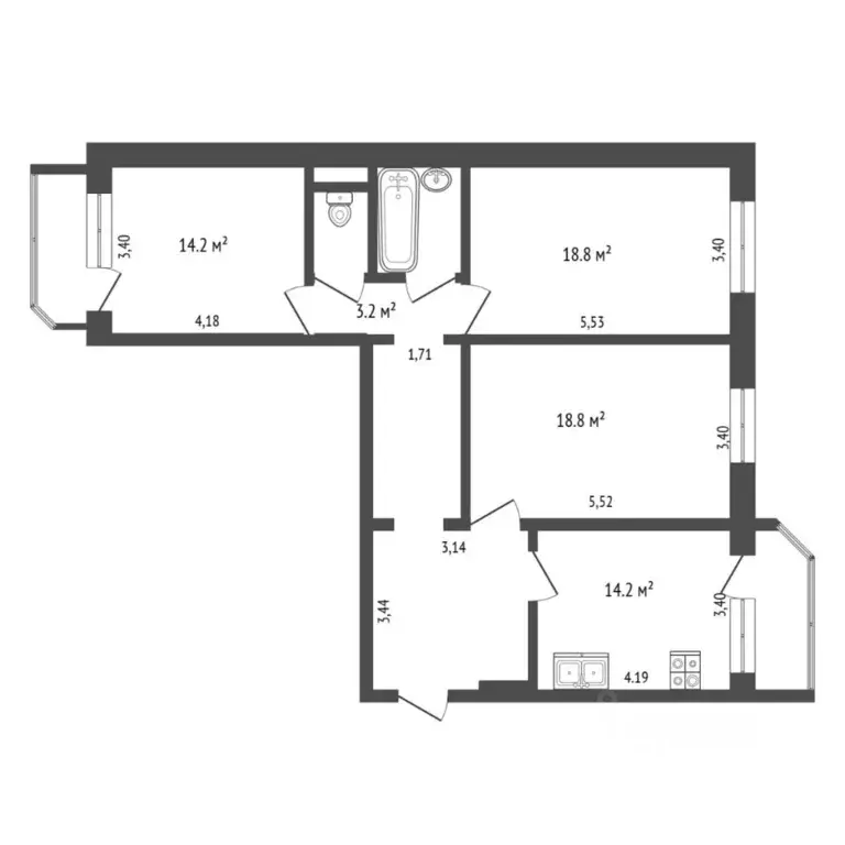 3-к кв. Тюменская область, Тюмень ул. Валентины Трофимовой, 4 (90.0 м) - Фото 2