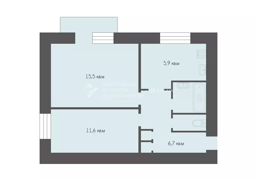 2-комнатная квартира: Рязань, Высоковольтная улица, 25А (43.8 м) - Фото 1