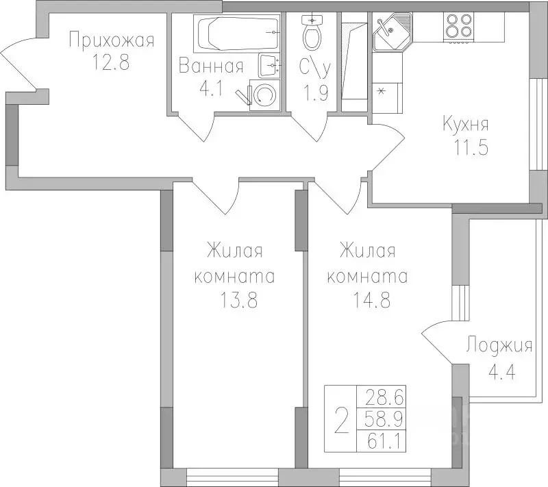 2-к кв. Липецкая область, Липецк ул. Тельмана, 120 (61.2 м) - Фото 0