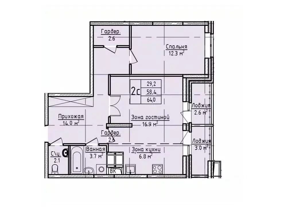 2-к кв. Московская область, Щелково пер. 1-й Советский, 20 (64.0 м) - Фото 1