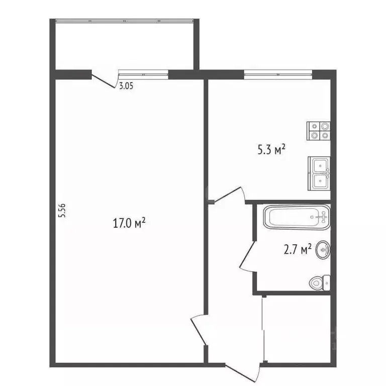1-к кв. Омская область, Омск Бульварная ул., 11 (30.0 м) - Фото 2