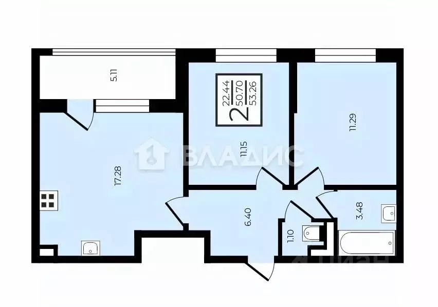 2-к кв. Санкт-Петербург пос. Стрельна, просп. Буденного, 20к5 (50.0 м) - Фото 2