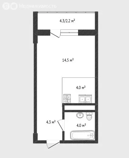Квартира-студия: Новый Уренгой, район Южная Жилая Часть, микрорайон ... - Фото 1