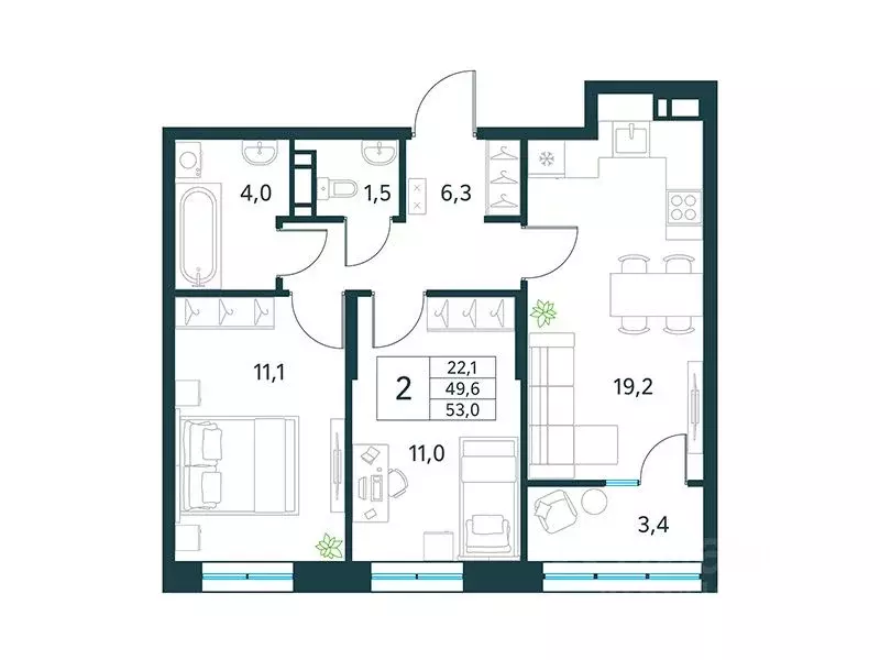 2-к кв. Забайкальский край, Чита Хороший мкр,  (53.0 м) - Фото 1