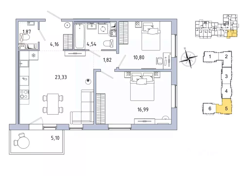 2-к кв. Ленинградская область, Гатчина Въезд мкр,  (66.06 м) - Фото 1