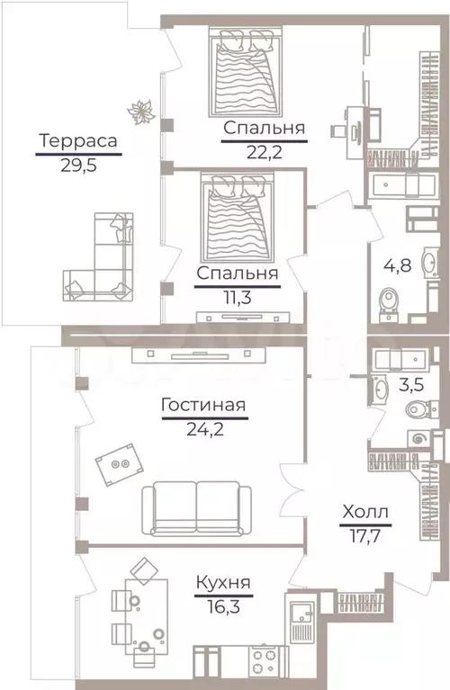 3-к. квартира, 108,2 м, 27/32 эт. - Фото 1