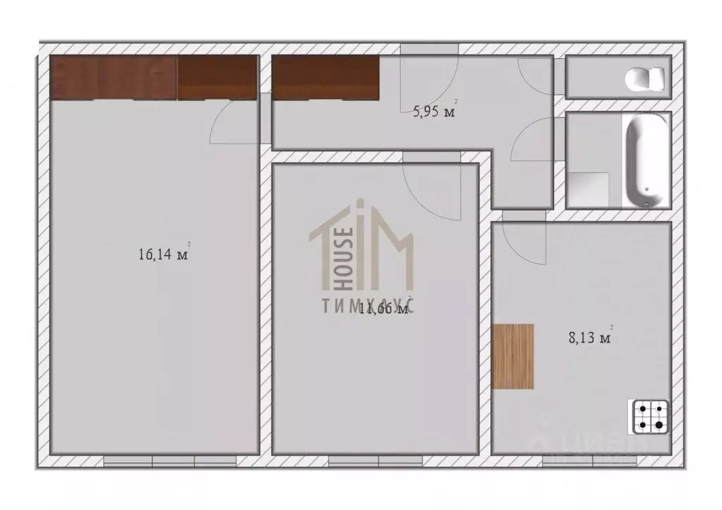 2-к кв. Омская область, Омск ул. Серова, 26 (46.0 м) - Фото 1