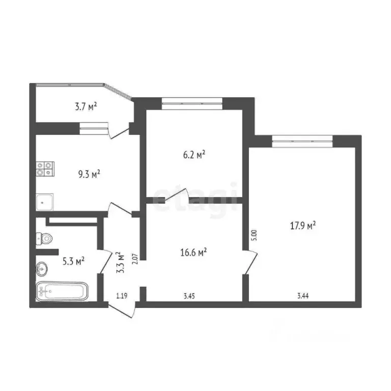 2-к кв. Тюменская область, Тюмень ул. Федюнинского, 56 (58.8 м) - Фото 2