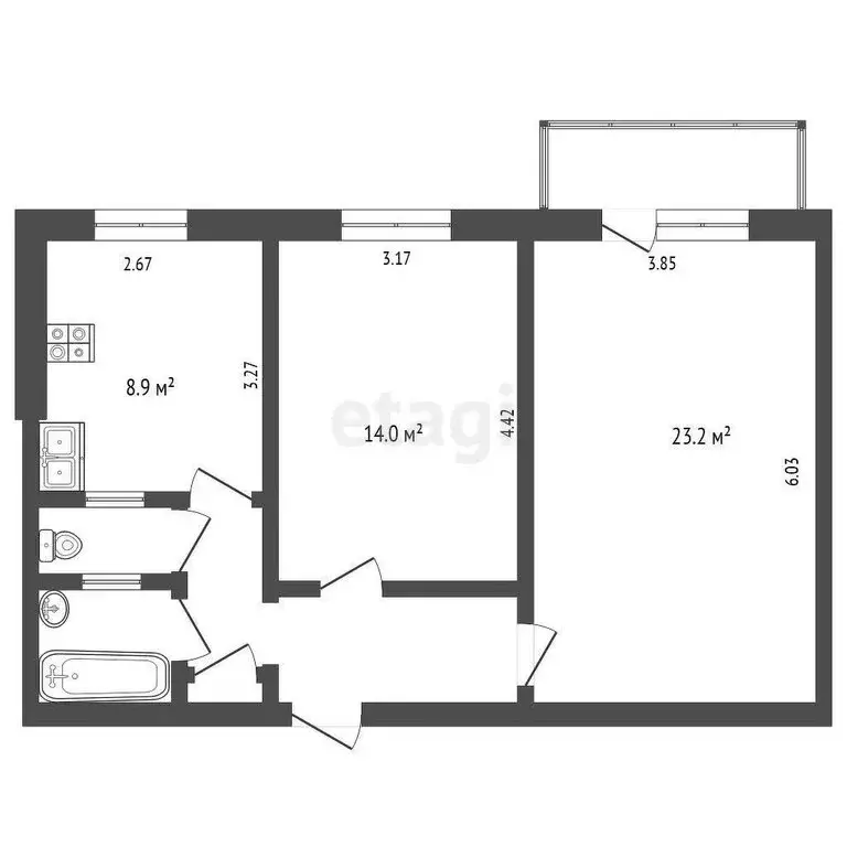 2-комнатная квартира: Батайск, улица Ленина, 219 (47 м) - Фото 1