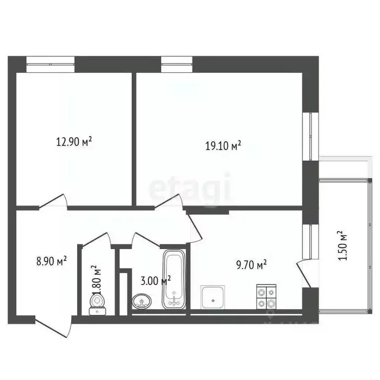 2-к кв. Тюменская область, Тюмень Профсоюзная ул., 49 (55.4 м) - Фото 2