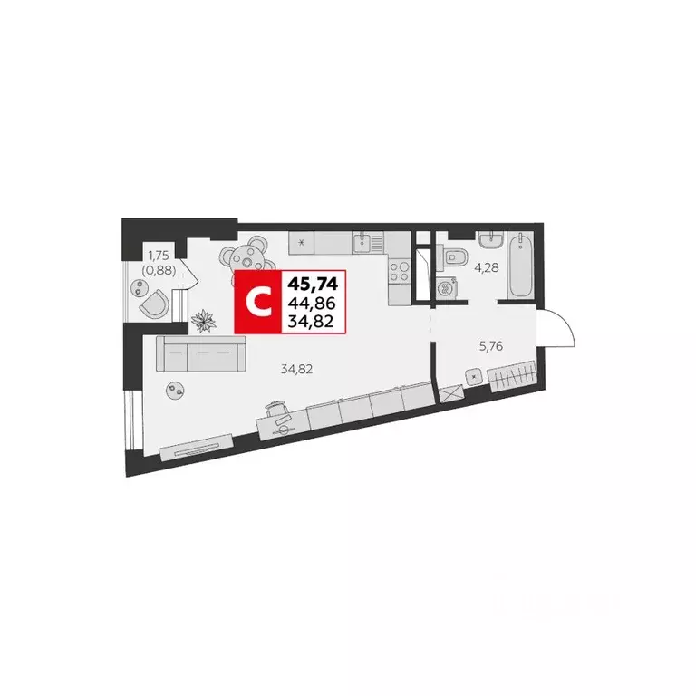 1-к кв. Ростовская область, Ростов-на-Дону ул. Штахановского, 24/2 ... - Фото 1