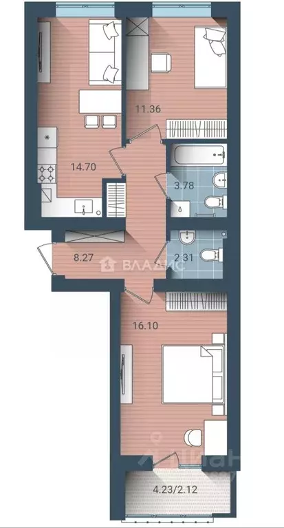 2-к кв. Калининградская область, Калининград ул. Сержанта Мишина, 81к1 ... - Фото 2