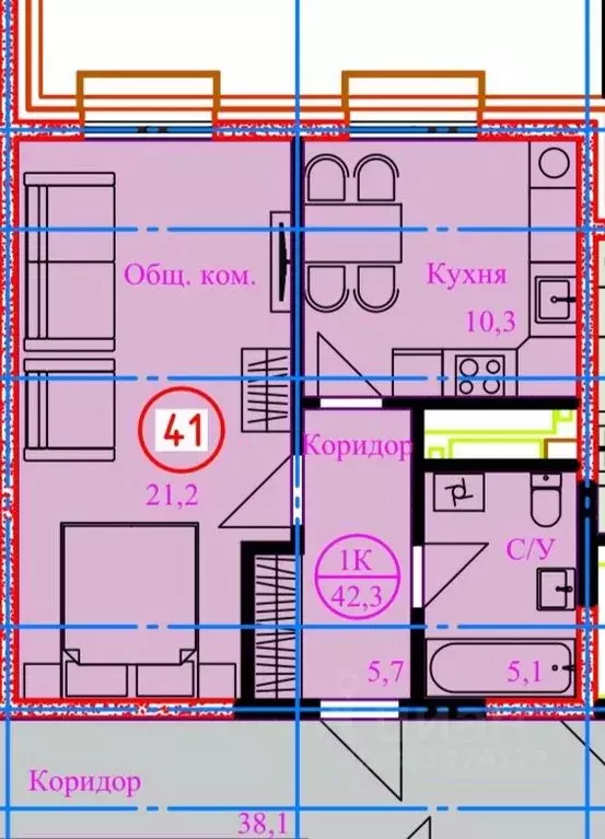 1-к кв. Чеченская республика, Грозный просп. В.В. Путина, 14 (42.3 м) - Фото 0