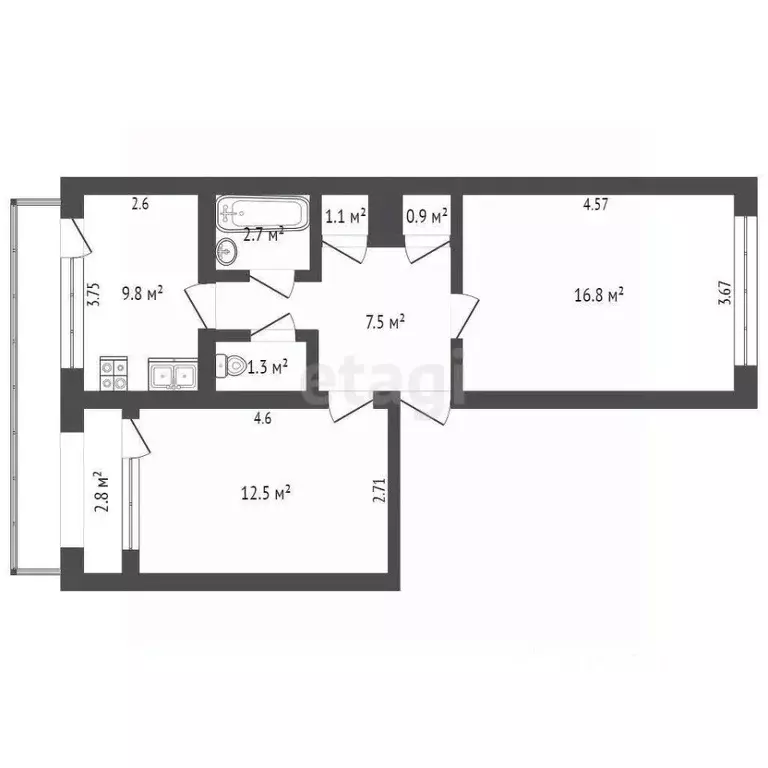 2-к кв. Севастополь ул. Генерала Лебедя, 2 (52.8 м) - Фото 2