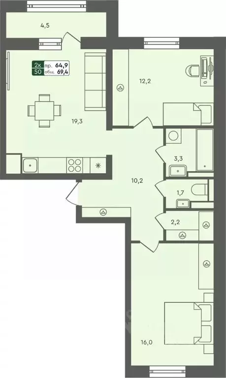 2-к кв. Курганская область, Курган Заозерный жилрайон, 6А мкр, 25/4 ... - Фото 0