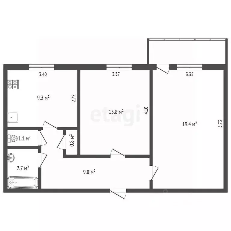 2-к кв. Ханты-Мансийский АО, Ханты-Мансийск Спортивная ул., 6 (56.9 м) - Фото 1