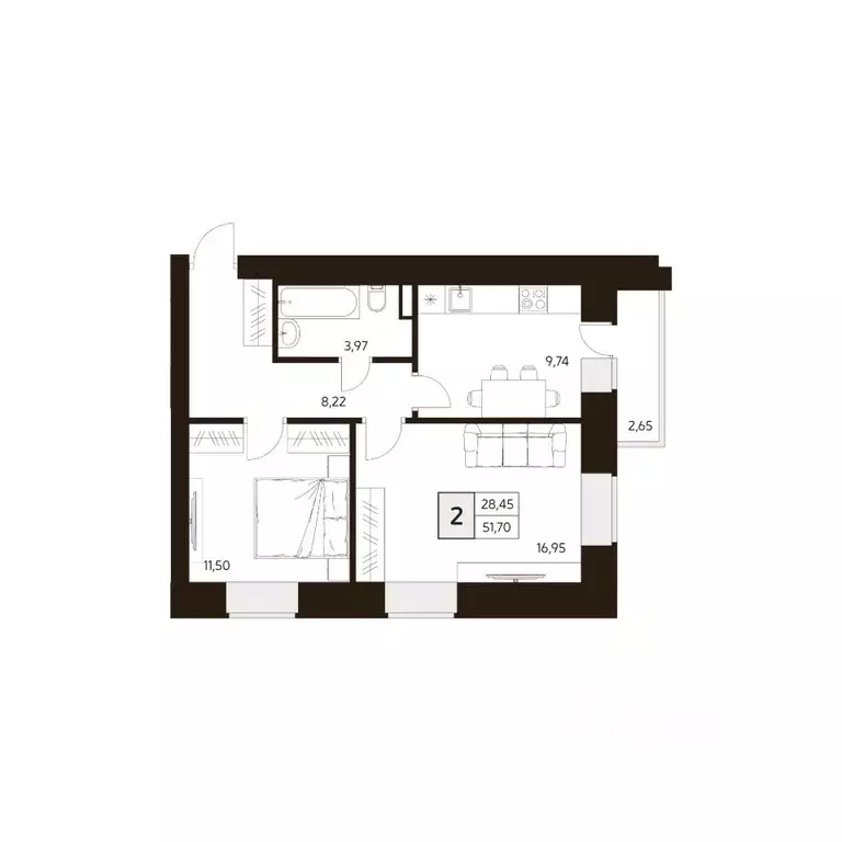 2-к кв. Башкортостан, Уфа ул. Ахметова, 296/2 (51.7 м) - Фото 1