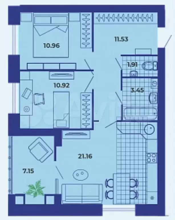 2-к. квартира, 67,1 м, 3/9 эт. - Фото 1