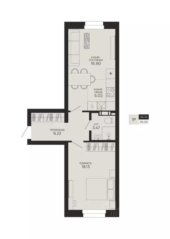 1-к кв. Ханты-Мансийский АО, Сургутский район, Федоровский городское ... - Фото 1