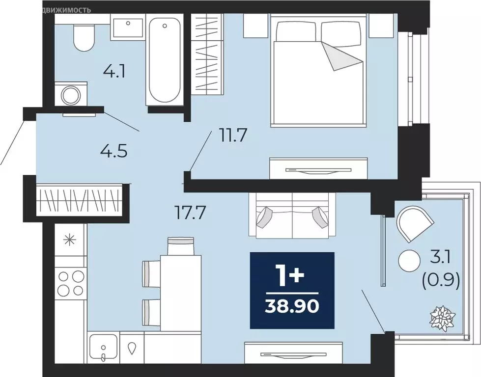 1-комнатная квартира: Тюмень, проезд Капитана Куликова, 7 (41.1 м) - Фото 0