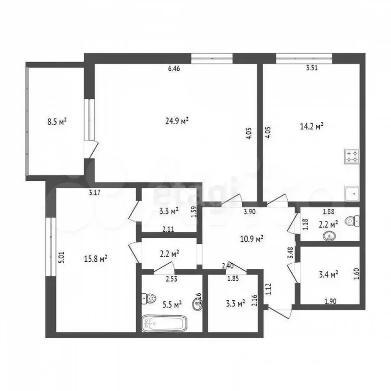 2-к. квартира, 85 м, 3/9 эт. - Фото 0