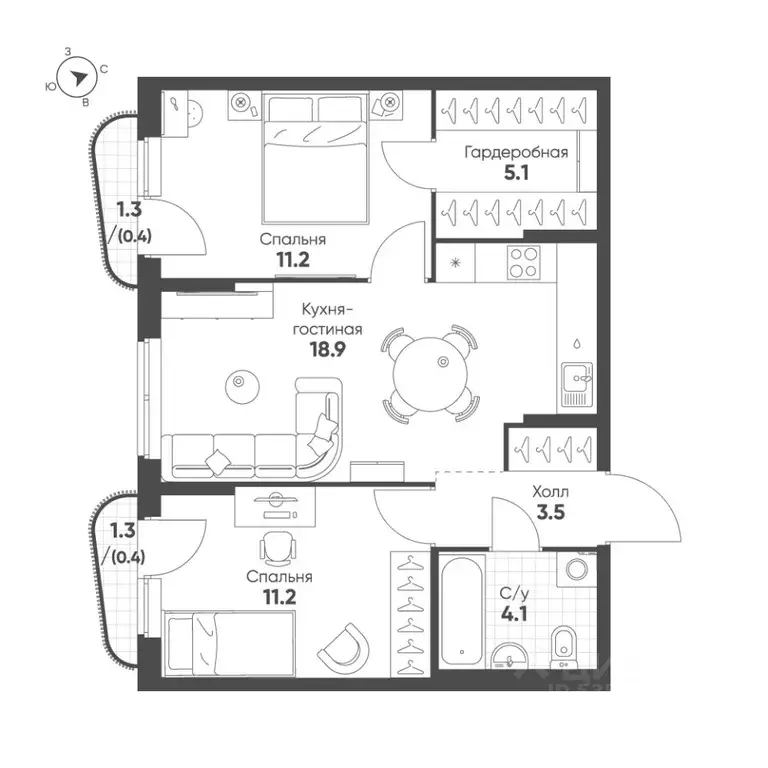 2-к кв. Свердловская область, Екатеринбург Солнечный жилрайон,  (54.8 ... - Фото 1