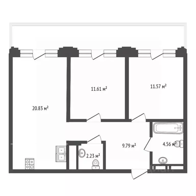 2-к кв. Тюменская область, Тюмень Причальная ул., 11 (61.0 м) - Фото 2