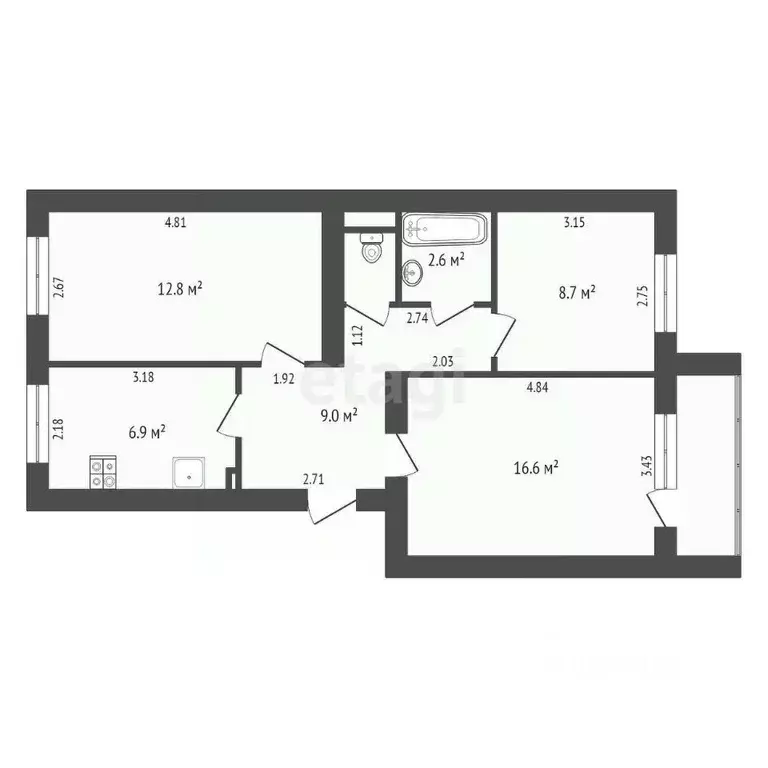 3-к кв. Архангельская область, Котлас ул. 70 лет Октября, 17Б (57.6 м) - Фото 1