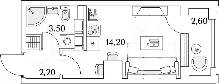 Квартира-студия, 21,2м, 6/13эт. - Фото 1