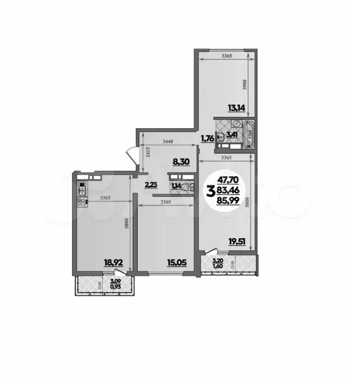 3-к. квартира, 86 м, 9/16 эт. - Фото 1