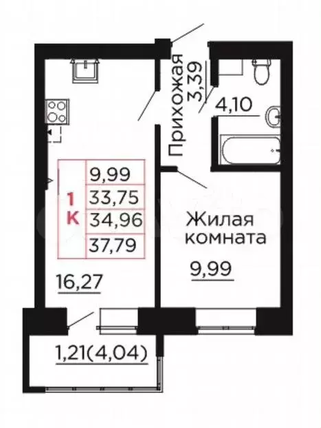 1-к. квартира, 35 м, 2/4 эт. - Фото 0