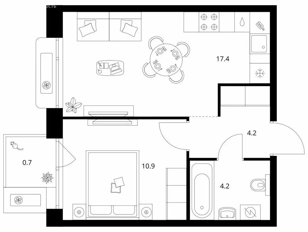 1-комнатная квартира: Казань, ЖК Сиберово, 3 (37.4 м) - Фото 1