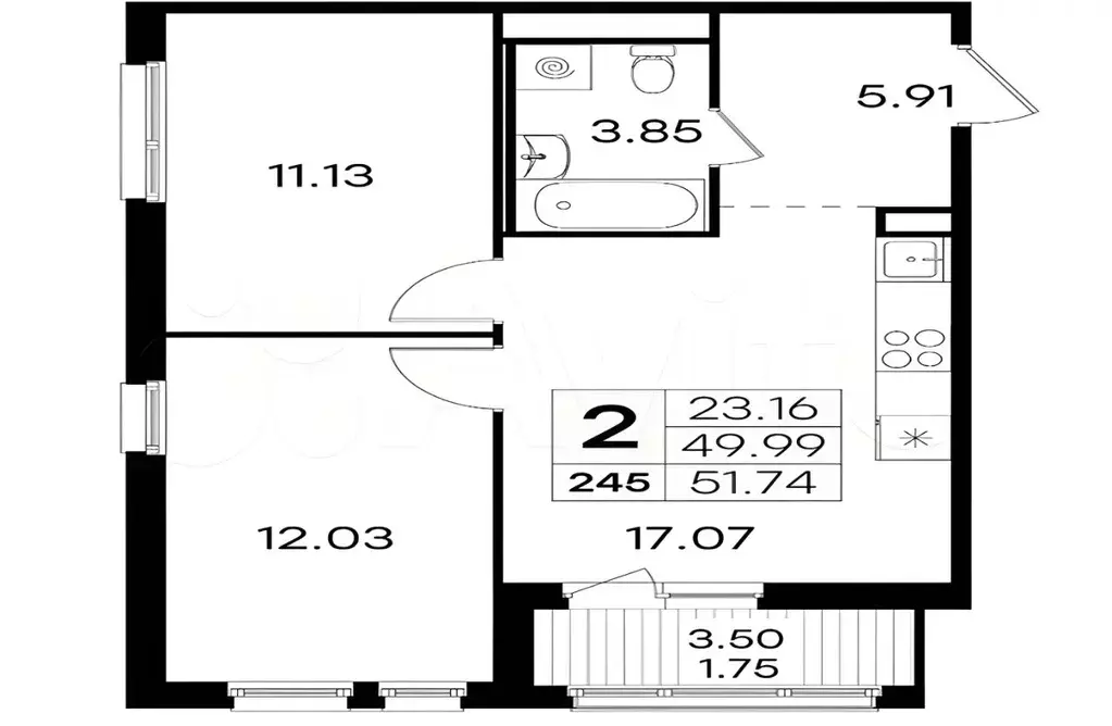 2-к кв. Санкт-Петербург пос. Парголово, Пригородный тер., 1 (51.0 м) - Фото 1