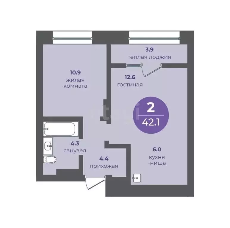 2-комнатная квартира: Красноярск, Апрельская улица, 9А (42.1 м) - Фото 0