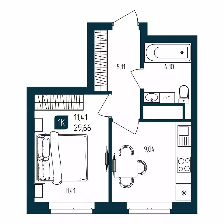 1-комнатная квартира: Тюмень, Ленинский округ (29.66 м) - Фото 1