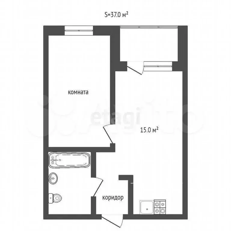 1-к. квартира, 35 м, 4/4 эт. - Фото 0