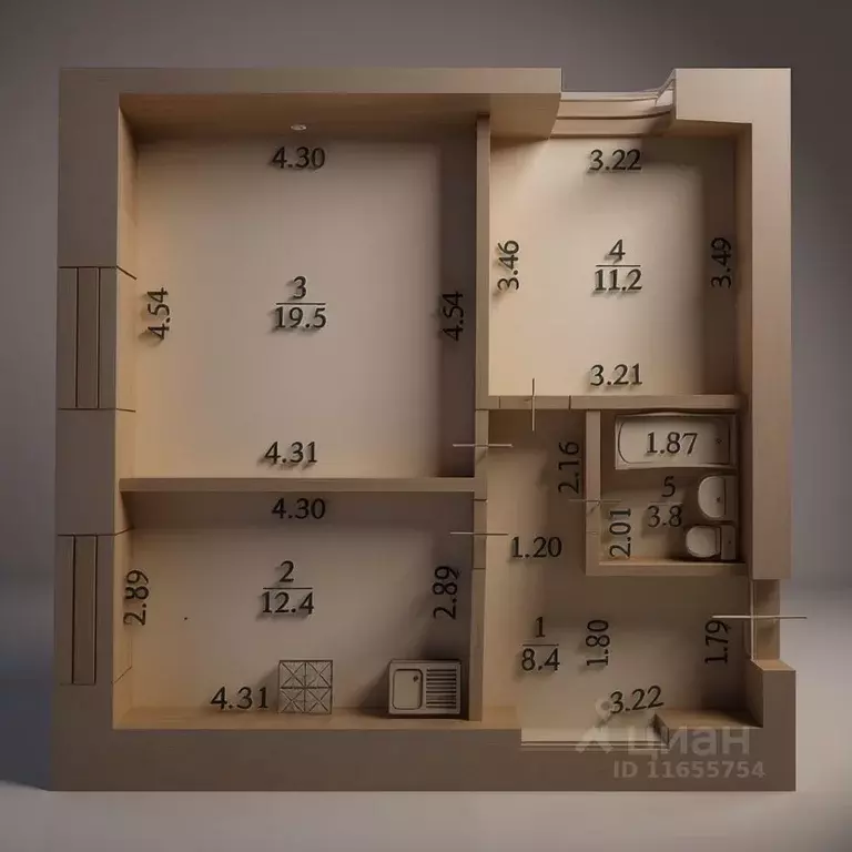 2-к кв. Башкортостан, Уфа ул. Красина, 19/1 (55.3 м) - Фото 2