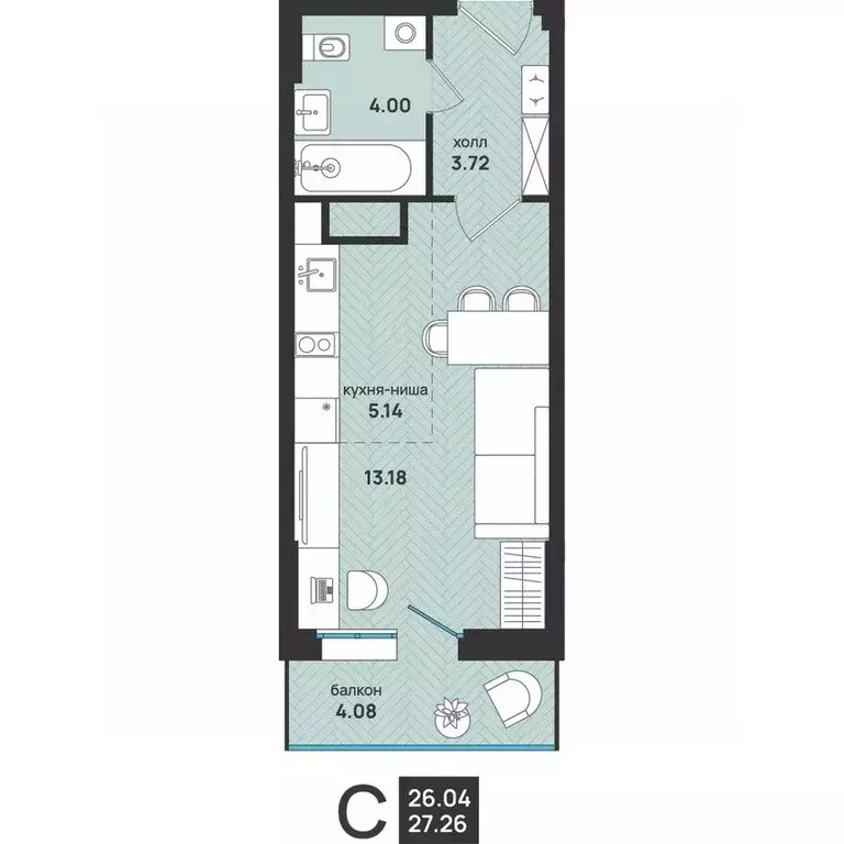 Студия Архангельская область, Архангельск ул. Свободы, 16 (27.26 м) - Фото 2